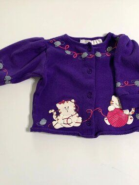 Funkins Girls Cardigan Button Purple Cat Mouse 6mos Vintage